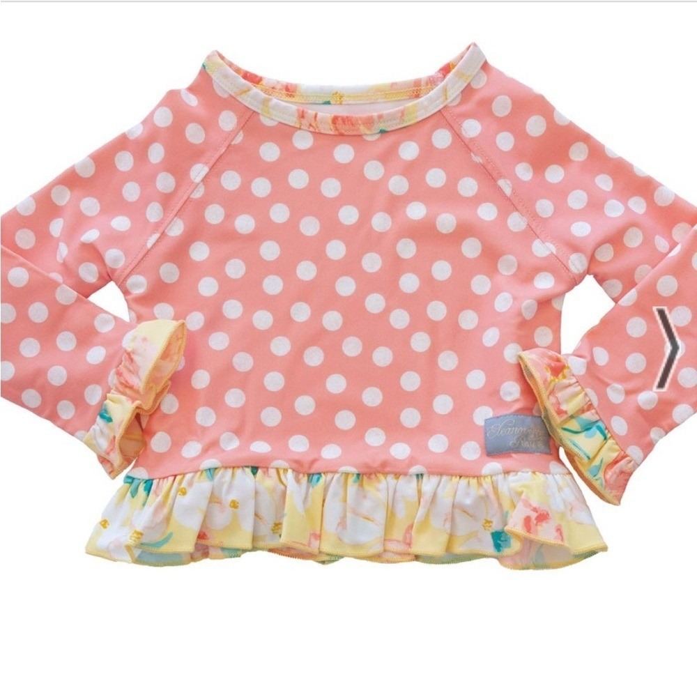 Eleanor Rose Rash Guard Set Kids 5-6 Pink Polka Dot‎ Floral Ruffle Swimsuit NEW